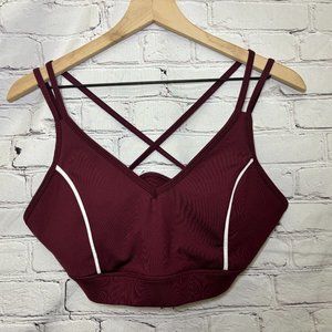 NWOT Womens Fashion Nova Burgandy White Stripe Sports Bra Size 1X Nova Sport